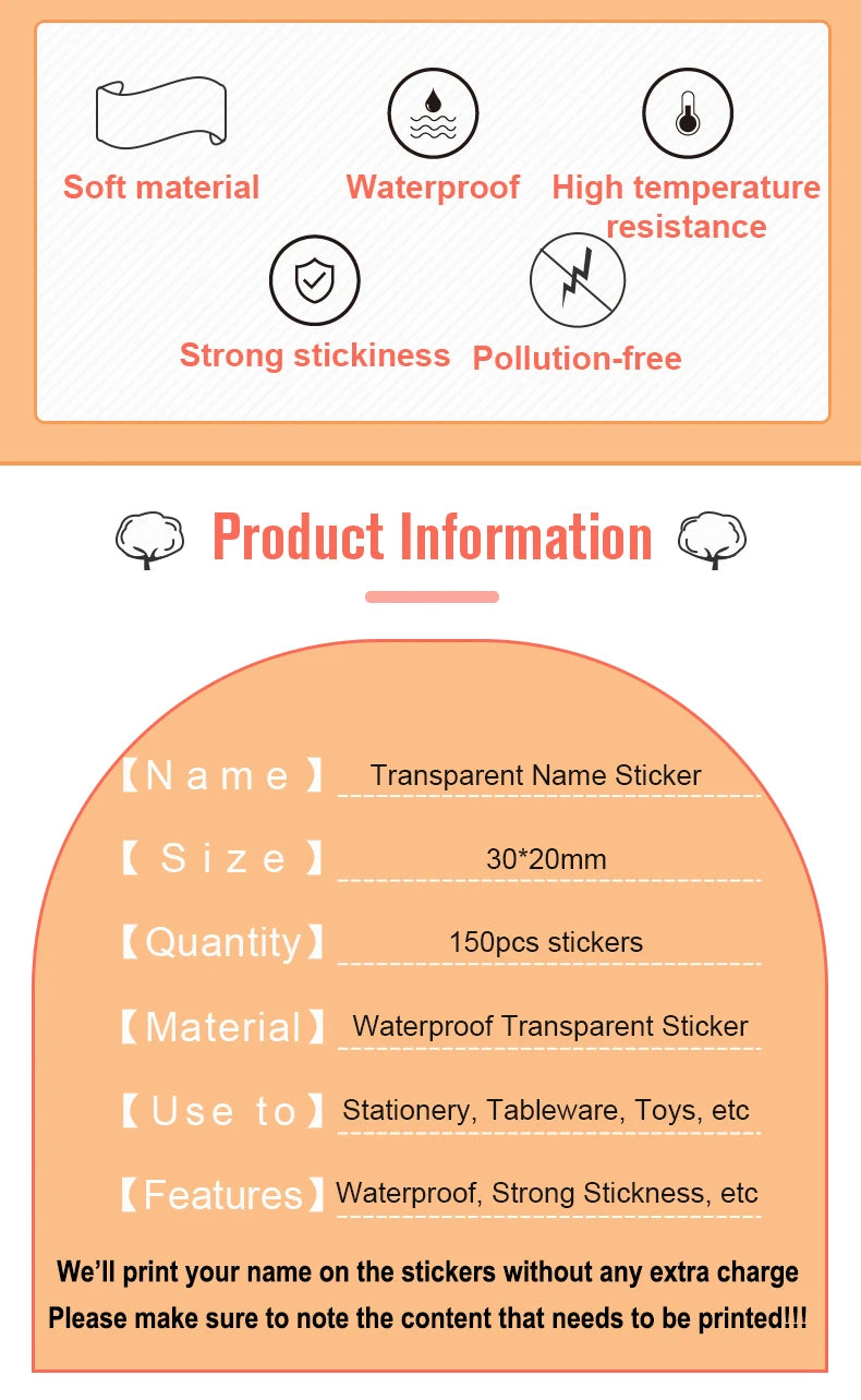 150pcs Transparent Waterproof Name Sticker Custom Personalized Self-adhesive Kids School Label Child Stationery Tag In Hebrew