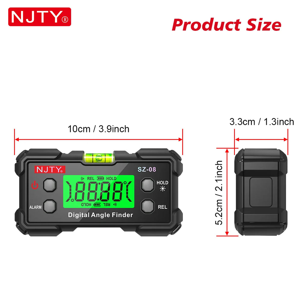 NJTY Digital Protractor Angle Finder Gauge Backlit Flip Screen Magnetic Inclinometer with Absolute REL Mode Measuring Tool