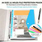 6 Pcs A4 Plastic Envelope with Adhesive Snaps 11-Hole Expansion Bag for 2/3/4 Ring Binders School Office File Storage Organizer