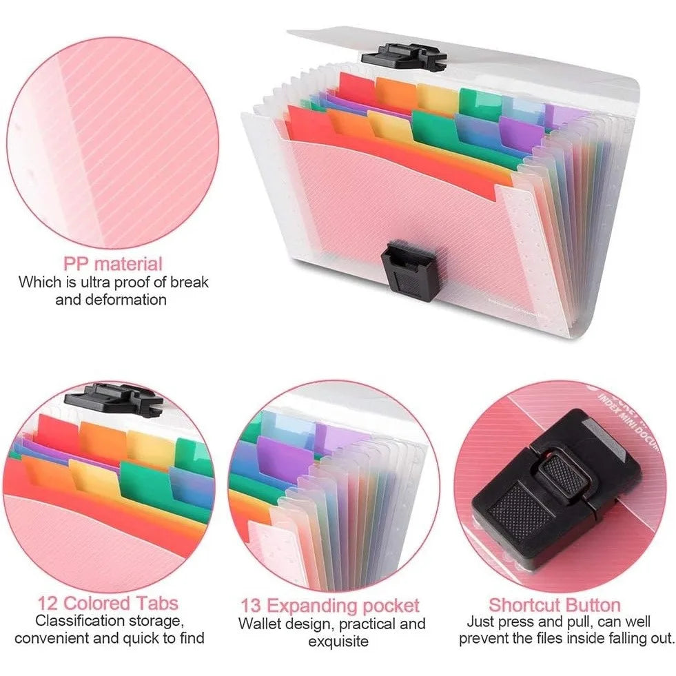 Mini accordion-style file organizer, expandable, portable folders, suitable for office and home use, for back-to-school season