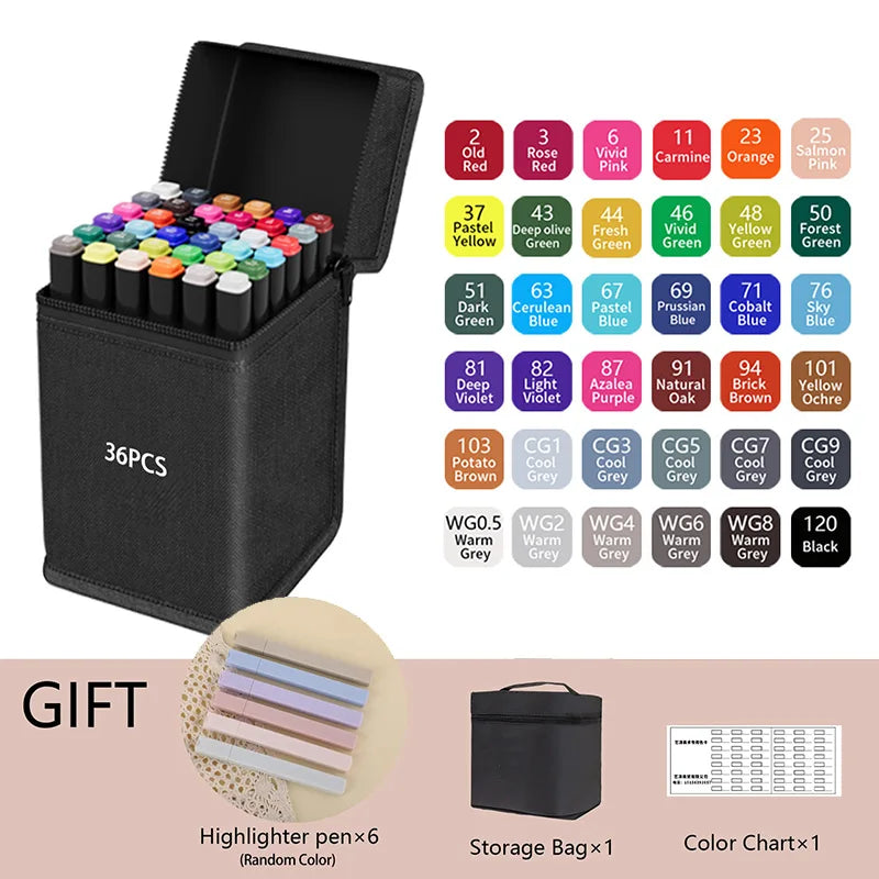 24-262 Colors Alcohol Drawing Markers Dual Tip Permanent Art Sketch Markers for Illustration School Supplied