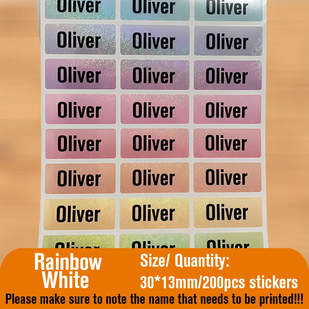 Custom Waterproof Name Tag Sticker Kawaii Rainbow Stickers Decals Personalized First Name Label for Children School Stationery