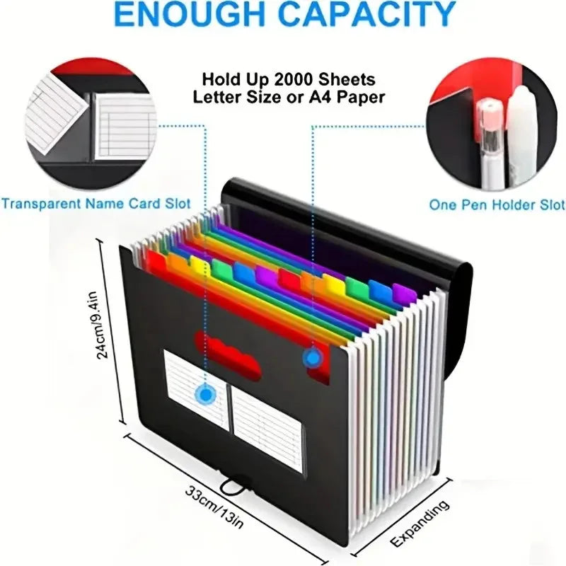 Rainbow 12-24-37Pocket Expanding File - A4 Accordion Folder, Portable Document/Bill/Receipt Holder for Organizing