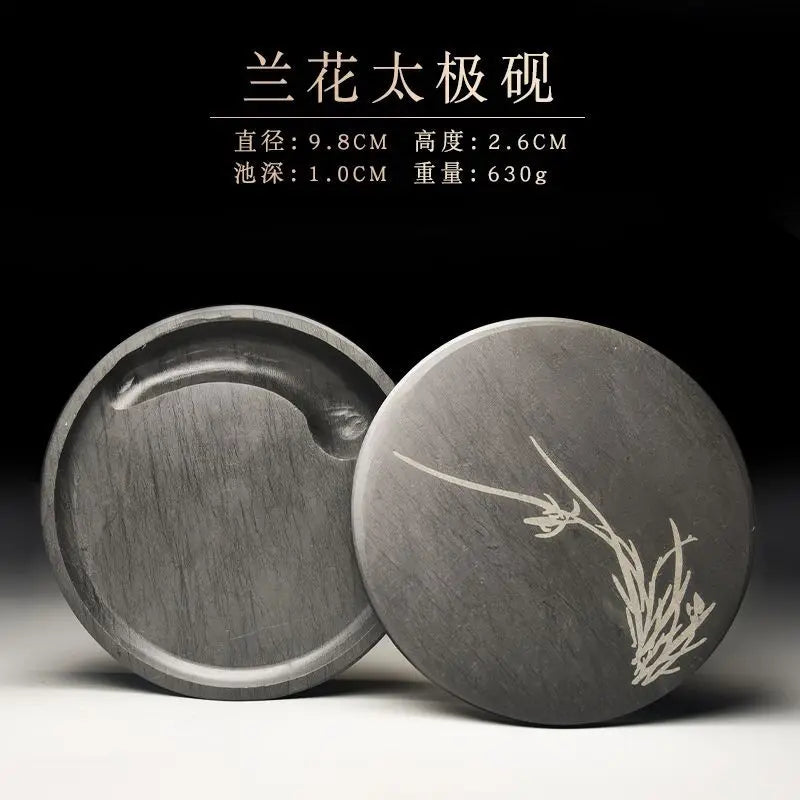She Ink Slab With Lid Tai Chi Inkstone Water Grain Stone for Calligraphy Brush Writing Practice Painting Ink Grinding Stationery