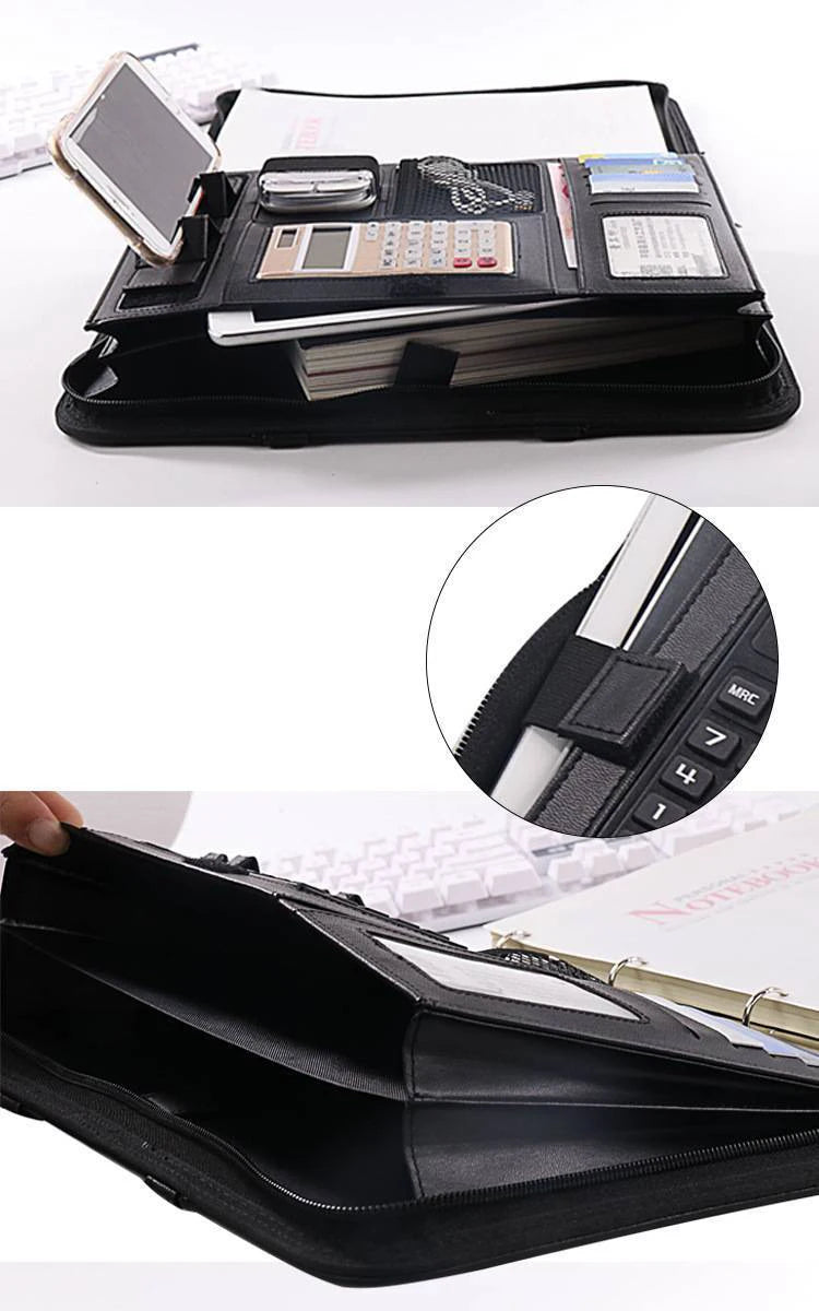 A4 Portable File Folder with Calculator Binder Organizer Manager Office Document Pad Briefcase PU Leather Padfolio Bag Customize