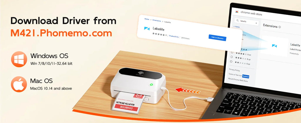 Phomemo M421 Label Printer 4x6 Shipping Thermal Label Maker Compatible with Phone & PC Portable Bluetooth Printers for Package