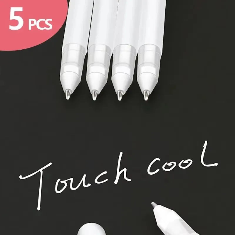 5Pcs White Manga Marker Pens Set 0.8mm Permanent Ink Waterproof Art Brush Pen for Scrapbooking Black Paper Drawing Tire Pen