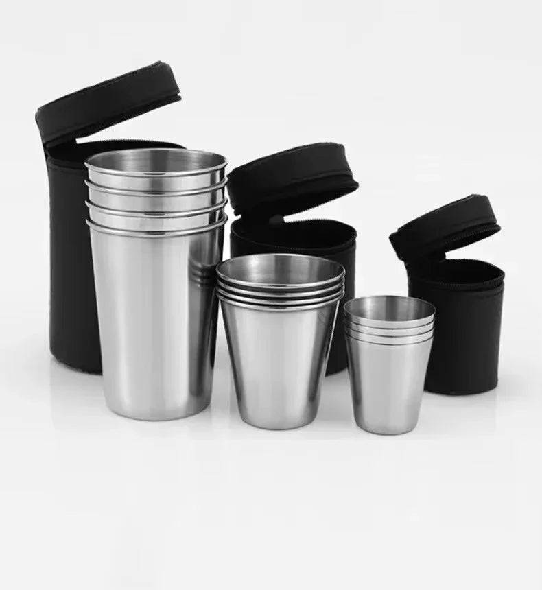 30ml/170ml Stainless Steel Cups Mini Set Outdoor Practical Travel Whiskey Glass Portable Drinkware Kitchen Dining Bar Home Party