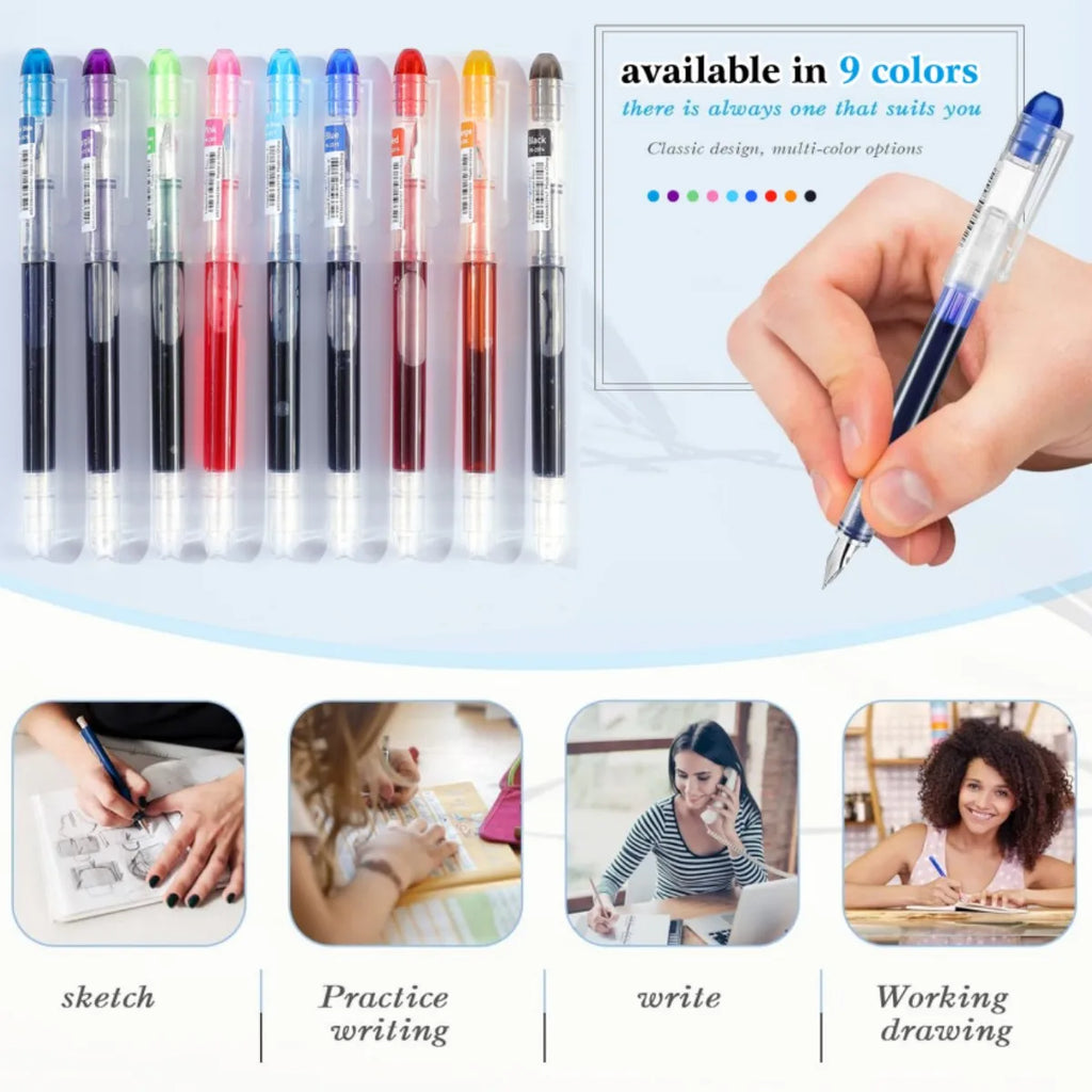 Large Capacity Disposable Fountain Pen Multi-Color Writing Ink Pens Quick-Drying Stationery F Nib Direct Liquid Pen Office Acce