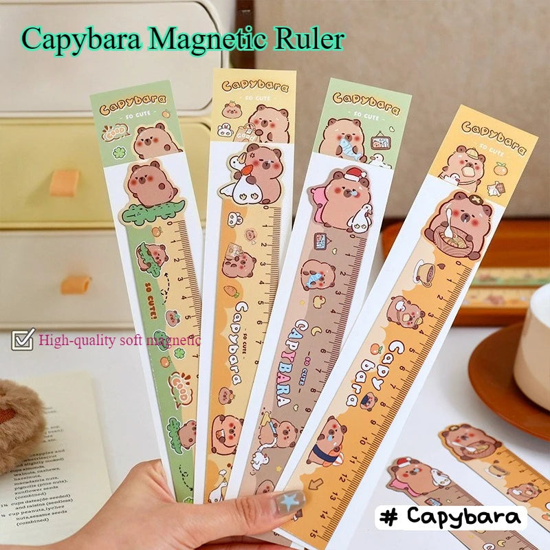 Cartoon Capybara Magnetic Bookmark Ruler Cute Irregular Drawing Ruler for Students Creative Kawaii Kids School Stationery