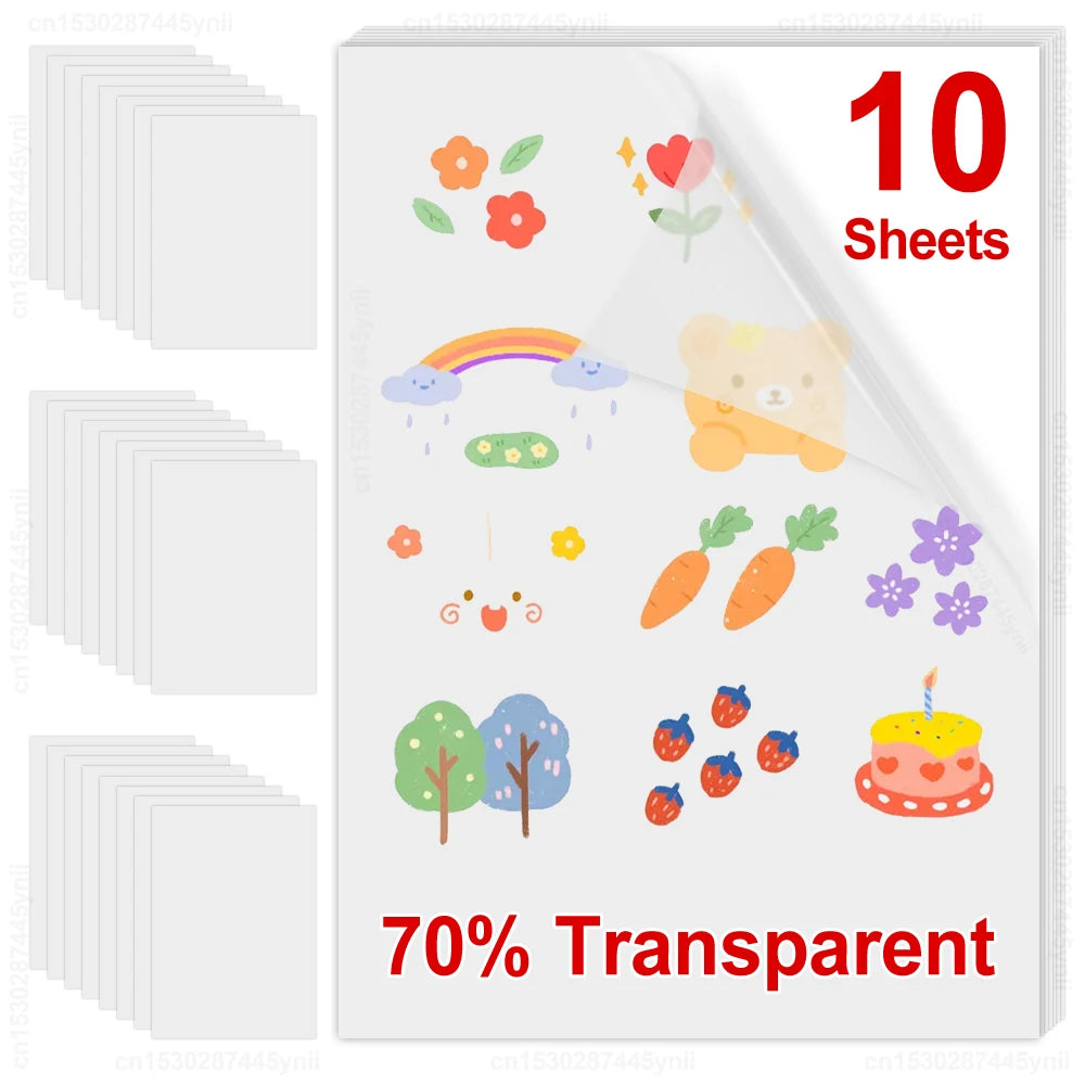 10 Sheets Printable Vinyl Sticker Paper Waterproof A4 Transparent Copy Paper for Inkjet Printer DIY Self-adhesive Label Stickers