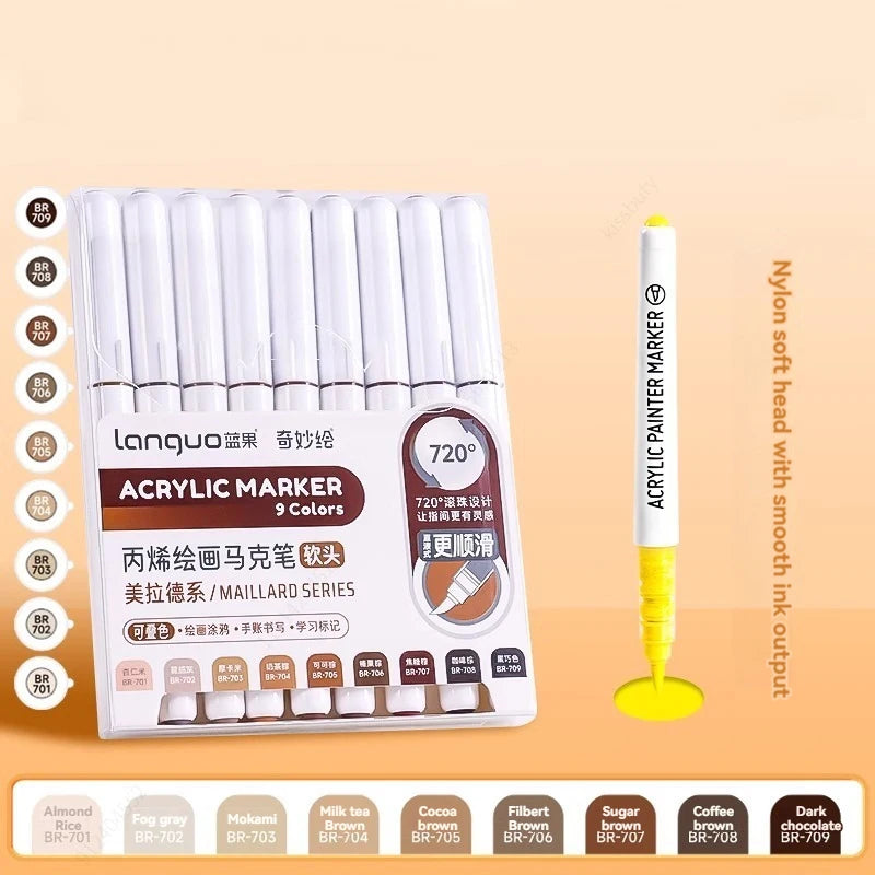 Languo Colors Acrylic Paint Art Marker Pen Set Black/White/Gold/Silver DIY Graffiti Drawing Pens for Writing Painting Stationery