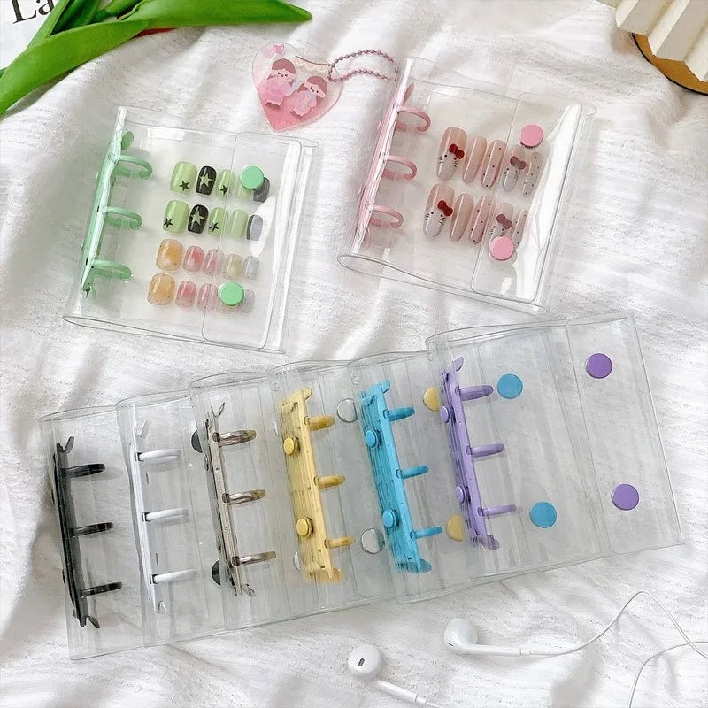 Mini Transparent 3 Ring Binder Covers, Beaded Storage Soft Notebook Closure Loose Leaf Folder Round Ring Cover Protector Button