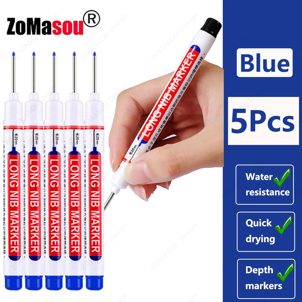 1-90Pcs Waterproof White Long Head Markers Pen 2cm Woodworking Deep Hole Marker Pens Metal Carpenter Black/Red/Blue/Green Ink