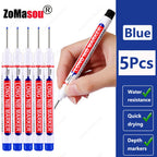 1-90Pcs Waterproof White Long Head Markers Pen 2cm Woodworking Deep Hole Marker Pens Metal Carpenter Black/Red/Blue/Green Ink