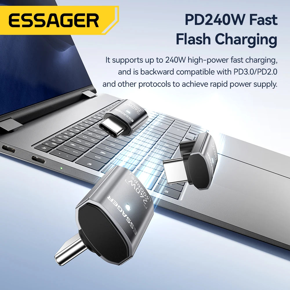 Essager USB4.0 40Gbps OTG Converter 240W Power Delivery Right Angle USB C Data Transfer Adapter For Phone Macbook Tablet 8K60Hz