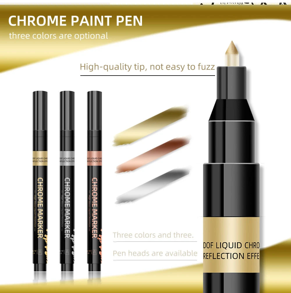 1Pcs Chrome Mirror Marker Pen 0.7mm 1mm 2mm DIY Reflective Paint Pen Permanent Gold Silver Copper Marker Model Painting Marking