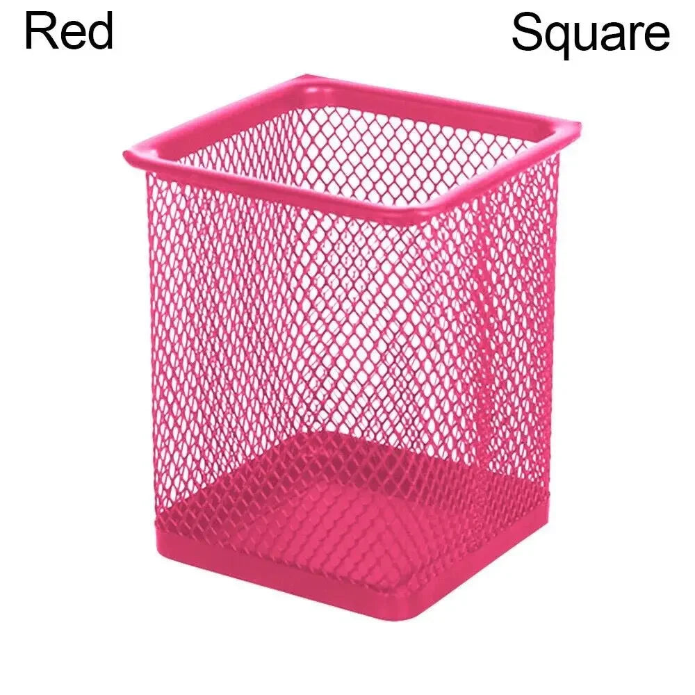 Multifunction Round/Square Mesh Pen Pot Multicolor Pen Holder Desk Tidy Stationery Organiser Pencil Storage Stationery Organiser