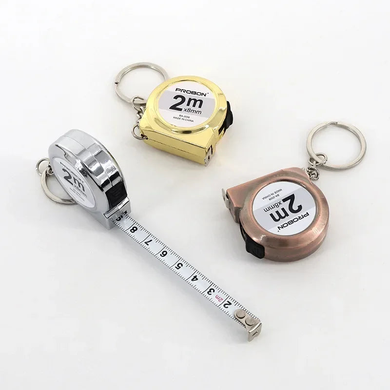 Mini Tape Measure 2m Retractable Portable Keychain Design Mild Steel Small Measuring Tool for DIY Crafting Sewing Household
