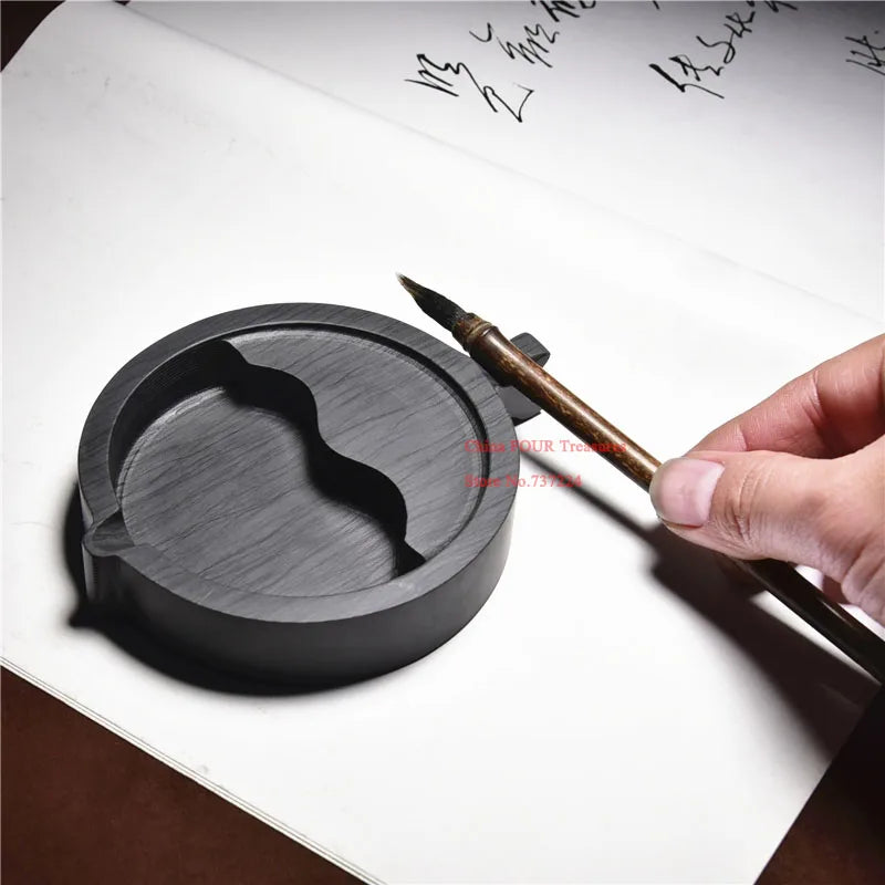 Natural Stone Inkstone Chinese Calligraphy Painting Ink-well Ink Stone Student Ink stone with cover Grinding Inkwell