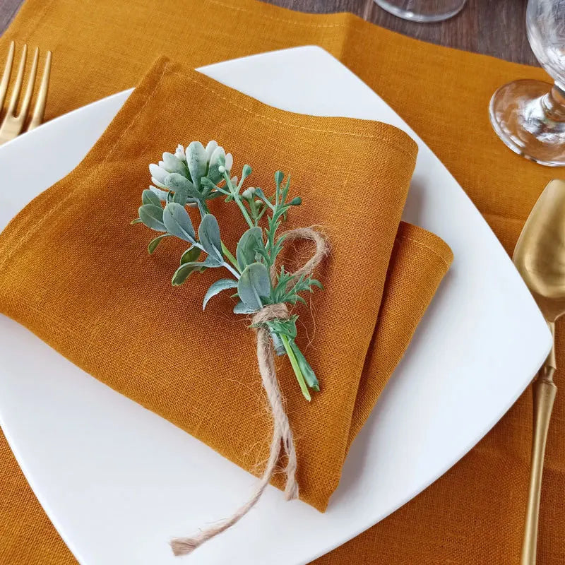 Set of 4 Cloth Napkins 100% Pure Linen 16x16Inch Hemmed Dinner Napkins Easy Care Machine Washable for Christmas Wedding Party