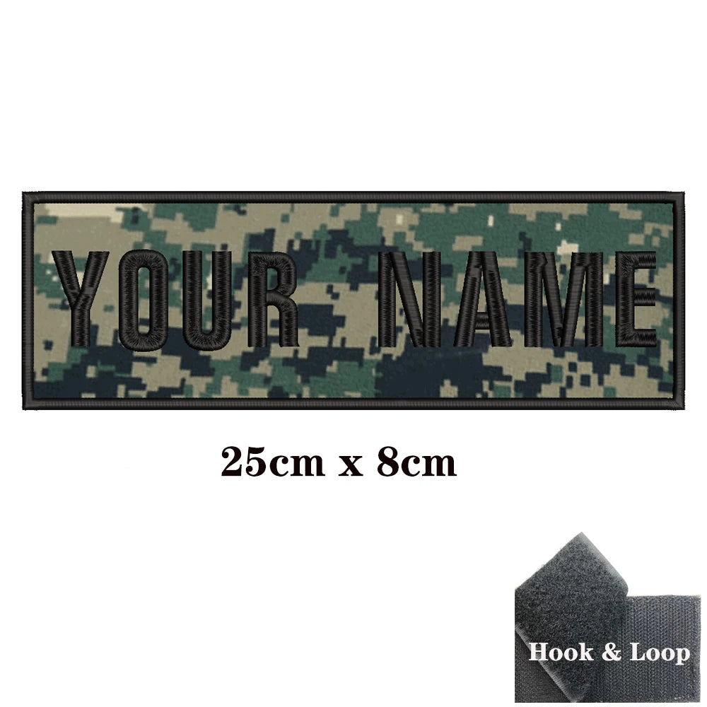 1PC Custom Name Patch Stripes Badge 10X2.5CM,8X5CM,10X4CM, 8X2.5CM,12X2.5CM,15X5CM,20X7CM, Iron On Hook Loop camouflage