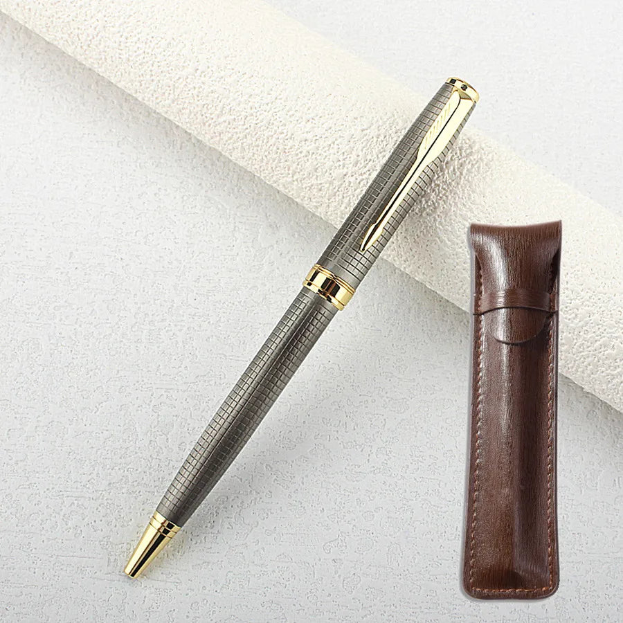 Luxury Metal Ballpoint Pen Stainless Steel Golden Trim Gift Writing Stationery Office School Supplies