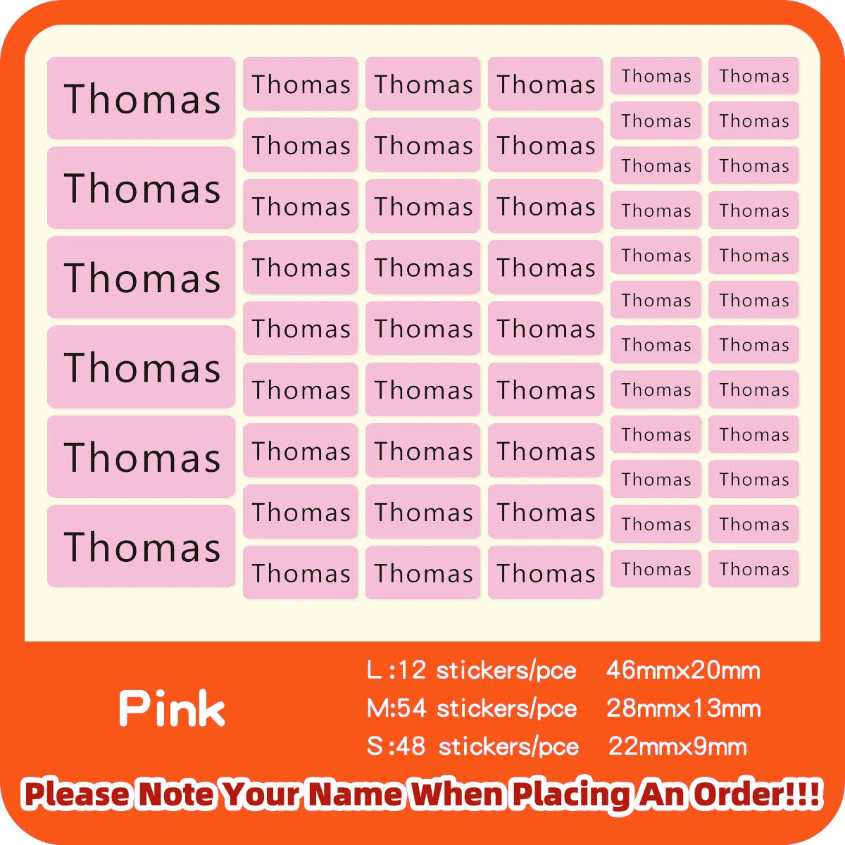 3Size Pink Sticker Custom Personal Name Stickers Personalized Waterproof Tag Label For Scrapbook School Stationery Water Bottle