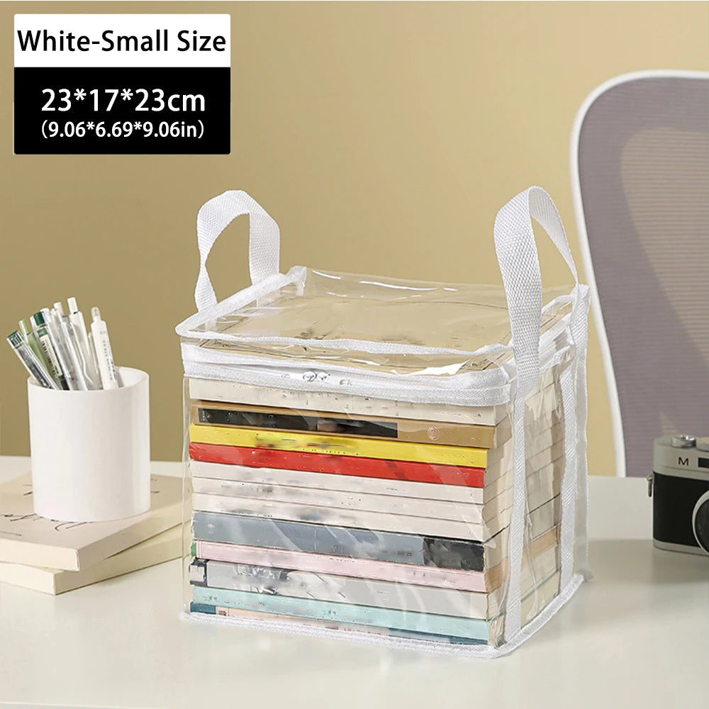 Clear PVC Book Storage Bag - Transparent, Dustproof, High Quality, Foldable Organizer with Handles for Books and magazine