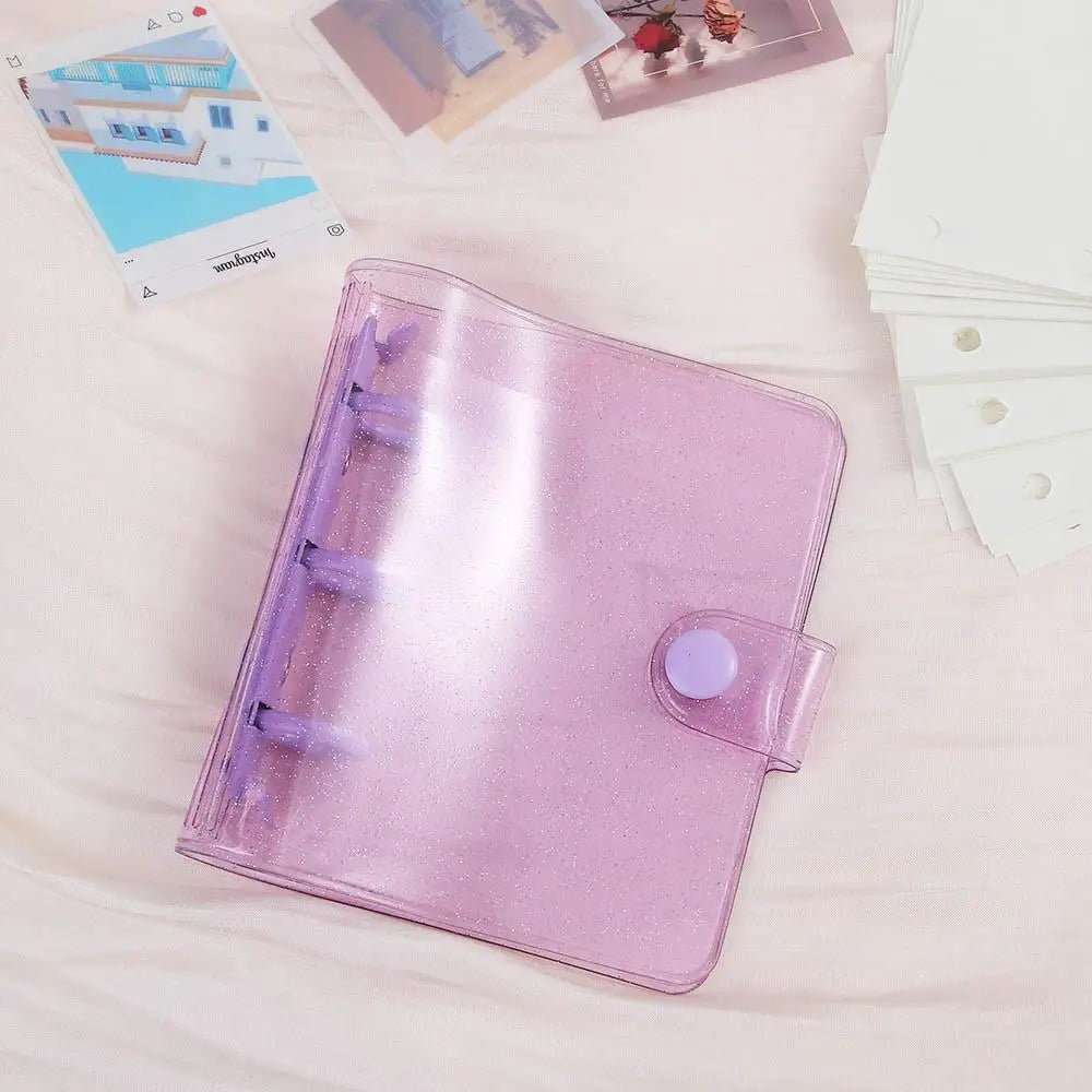 Portable Mini Handbook Glitter Notebook Pages Transparent Binder Notebook Cover Card Organizer 3 Hole Binder Clip Photo album