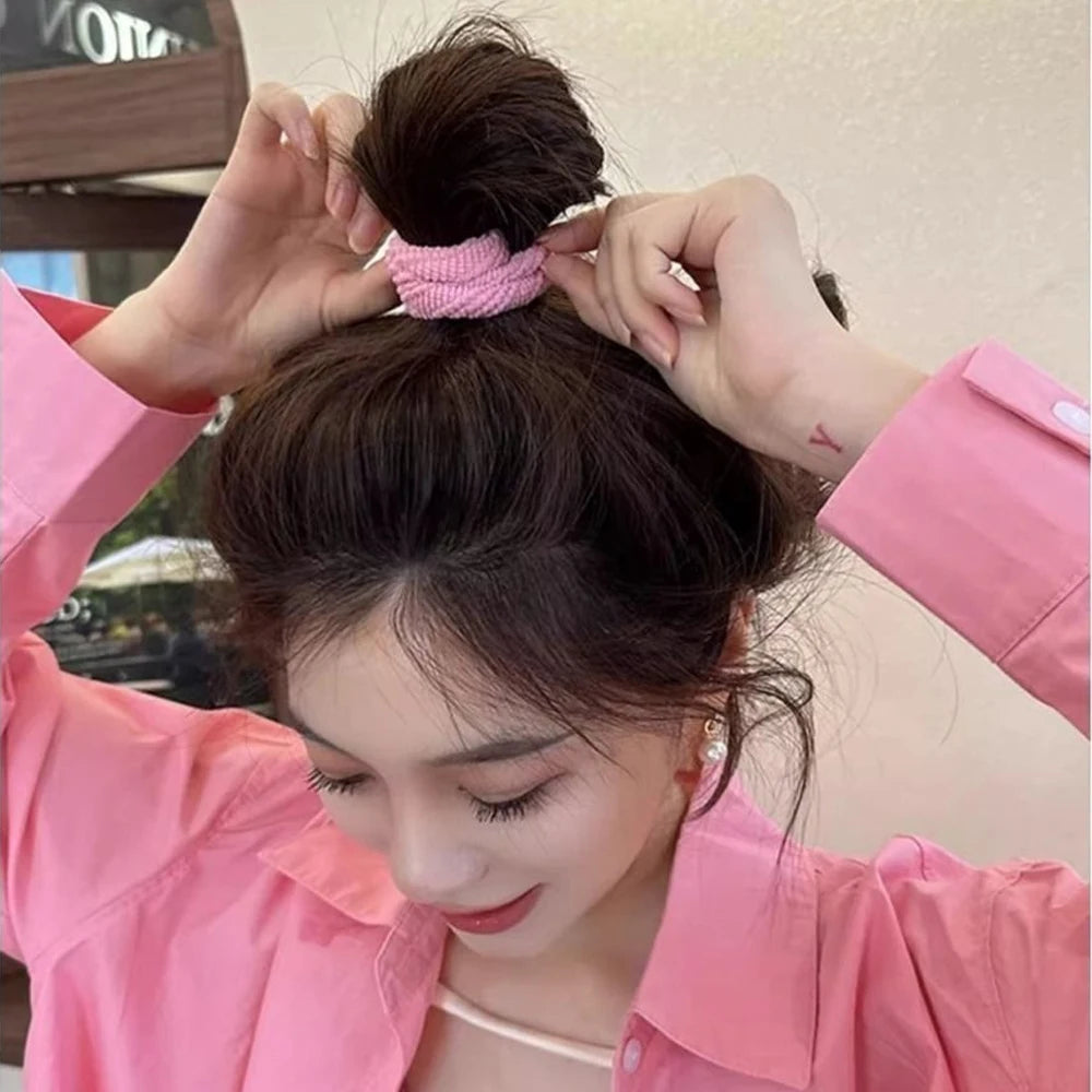 5pcs/Set Mixed Color Thick Hair Ties Soft Seamless Towel Scrunchies Women Girls Elastic No Damage Ponytail Holders Rubber Band