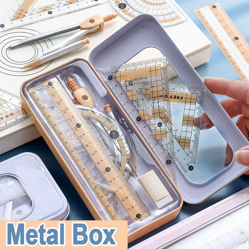 8-Piece Set of Measuring Rules for Students Including Compass Measuring Angle Ruler Triangular Ruler Measuring and Drawing Compl