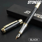 STONEGO 0.38mm Extra Fine Nib Fountain Pen, Black Metal Calligraphy Writing Gift Pen