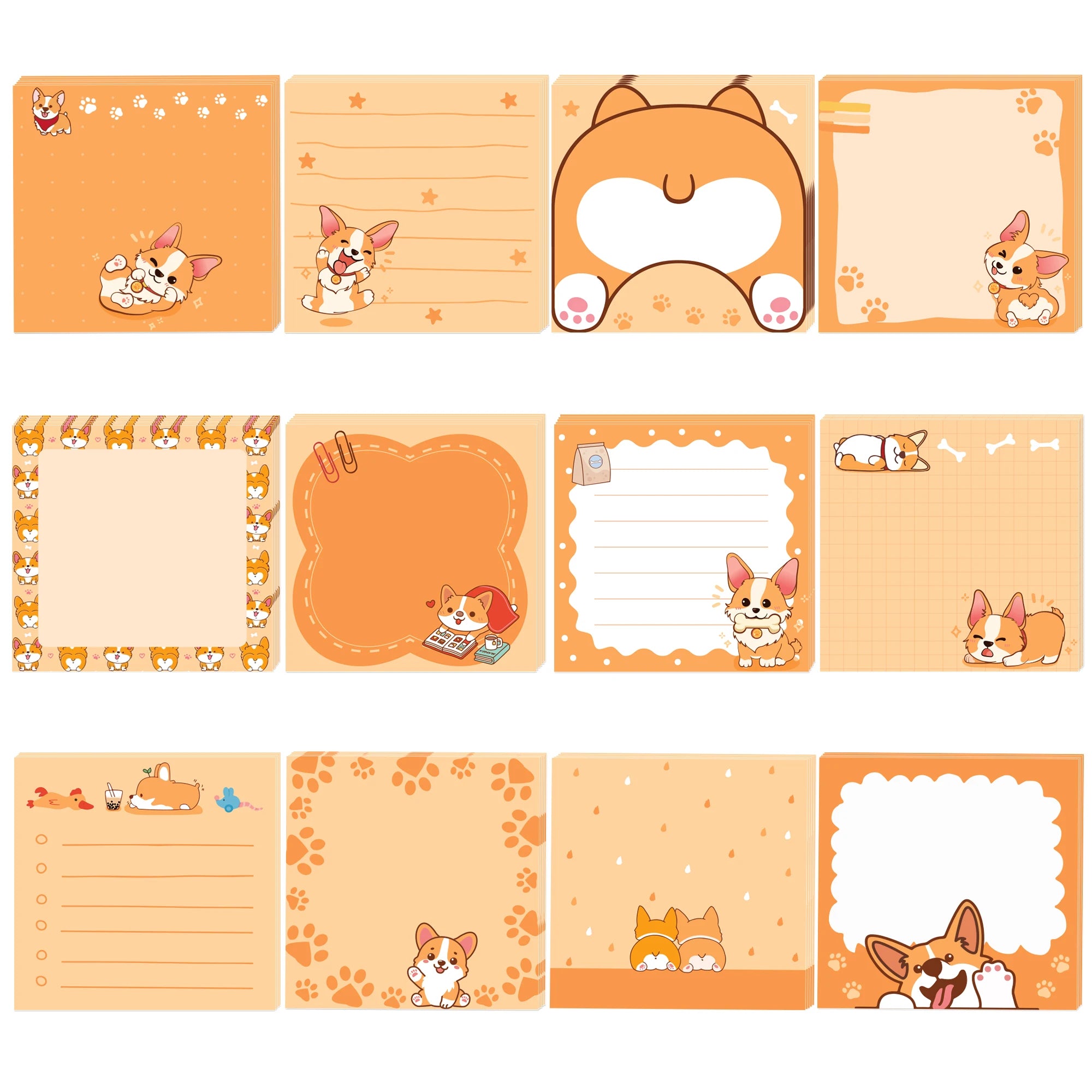 12/24pcs Cute Animals Sticky Notes Set, Refrigerator Memo Pads,Self-Stick Dog Cat Notes Pads for Home Office Gifts Supplies