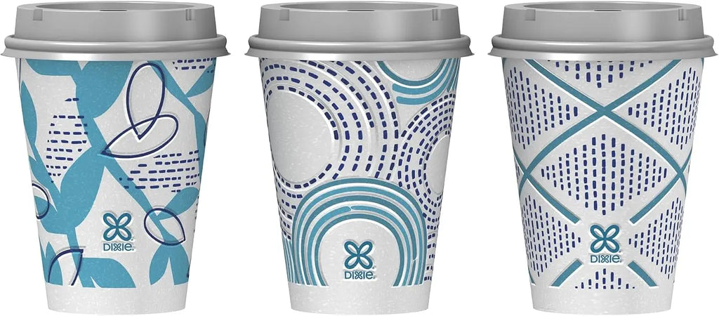 12 Oz Insulated Disposable Paper To‑Go Cups 14 Pack with Lids, Non‑Slip Leak‑Resistant Plant‑Based Travel Cups for Hot Cold Drinks