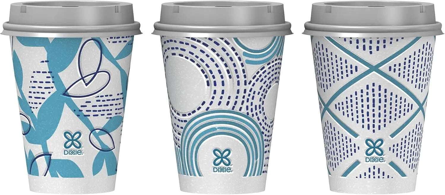 12 Oz Insulated Disposable Paper To‑Go Cups 14 Pack with Lids, Non‑Slip Leak‑Resistant Plant‑Based Travel Cups for Hot Cold Drinks