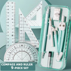 Compasses and Rulers 9-piece Set Kawaii Triangle Ruler Ruler Student Set Ruler Multi-functional Mathematical Drawing Compass Set