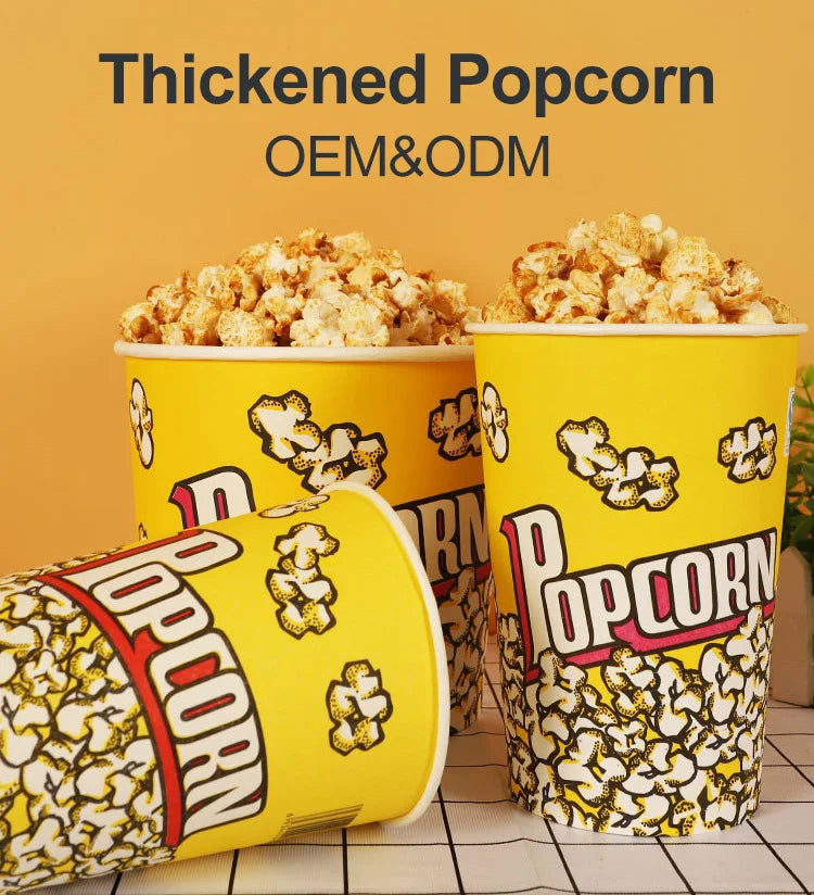 50Pcs 32/46oz Disposable Single Wall Coated Paper Popcorn Bucket Cup Food Grade Greaseproof Cinema Containers Movie Night Party