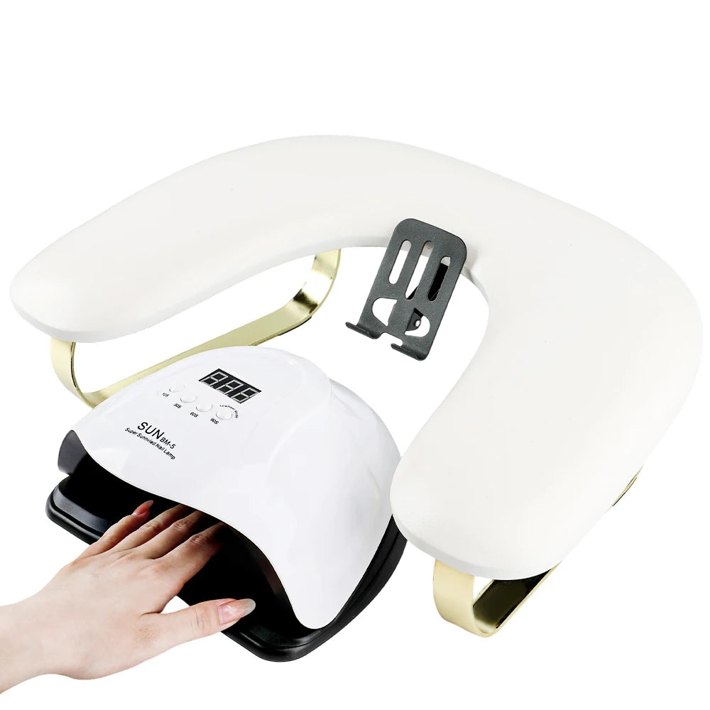 Nail Arm Rest with Rotating Phone Holder, Arm Rest for Nails Tech, PU Leather Nail Tech Arm Rest, U-Shaped Hand Rest
