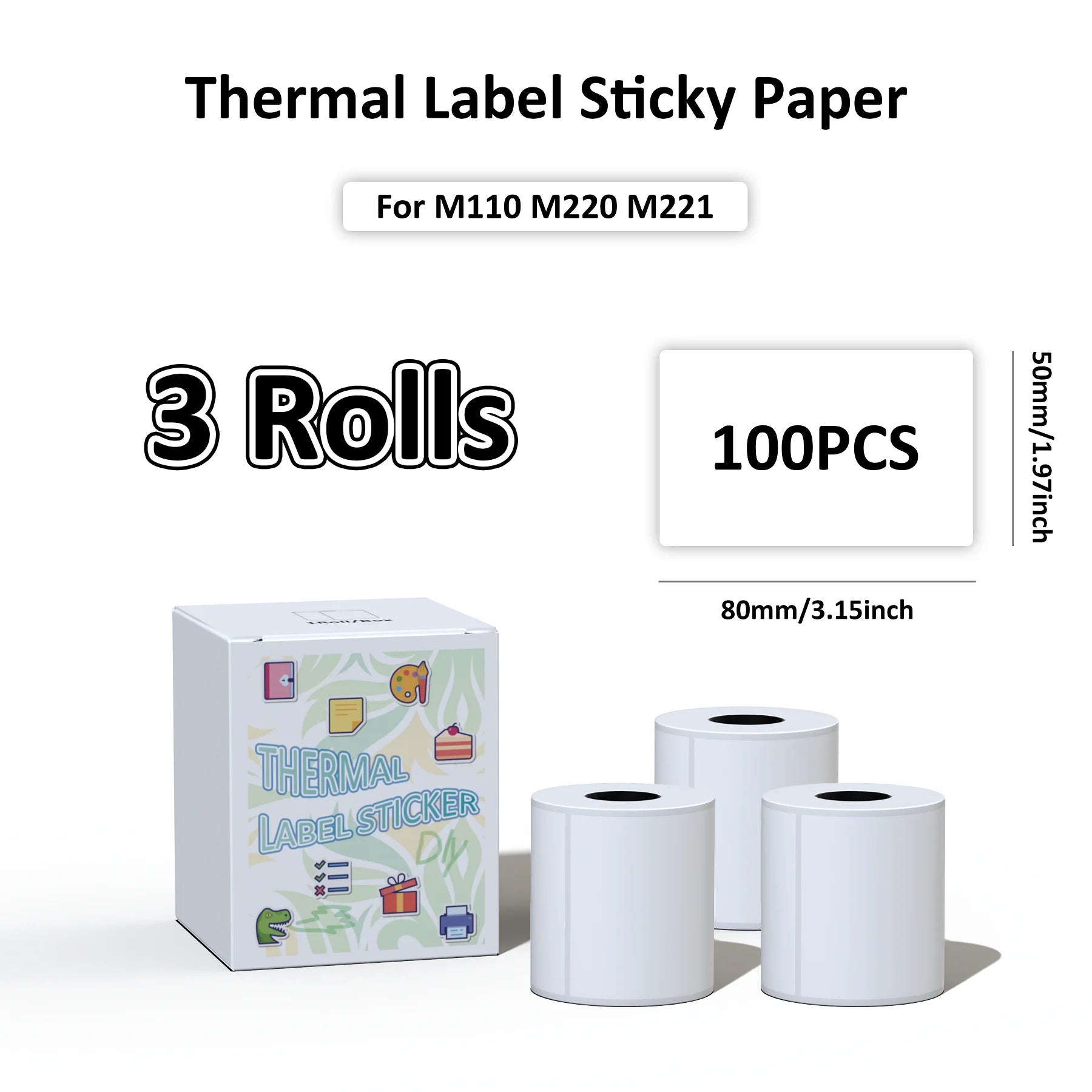 1 Rolls 50x80mm Waterproof Self-Adhesive Thermal Labels Sticker Paper for Shipping Barcodes, Retail Price Tags & Daily Office