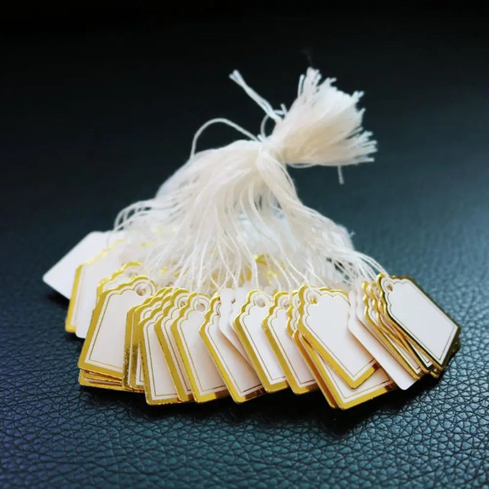 100PCS Round Rectangle Gold/Silver Edge Retail Supplies Display Tool Hanging Tags Jewelry Price Labels Jewellery Hangtags