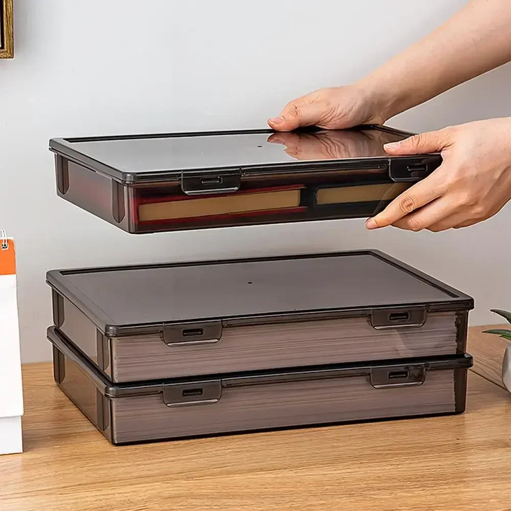 A4 Dust Proof Document Organizer Storage Box Black Transparent Simple Certificate File Box Container for Easy Organization