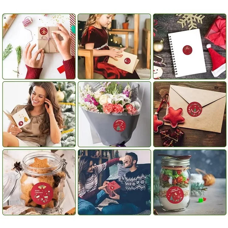 100-500PCS Merry Christmas Stickers Small Stickers for Rolling Sticker Pack Roll Packing Labels