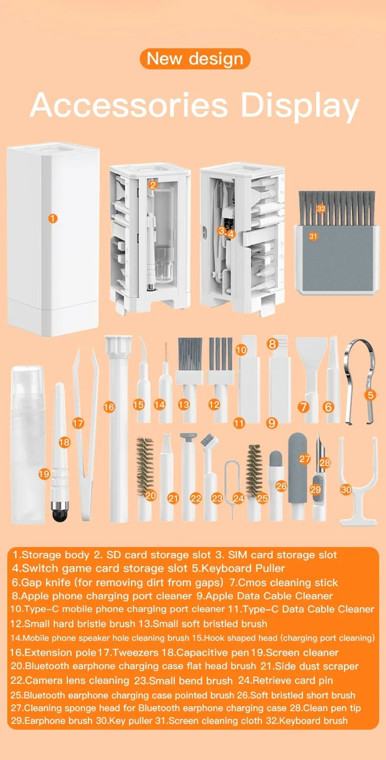 32 in 1 Mobile Phones Cleaning Kit Multifunctional Cleaner Set For Keyboard Camera Laptop Earphone Clean Pen Brush Cleaning Tool