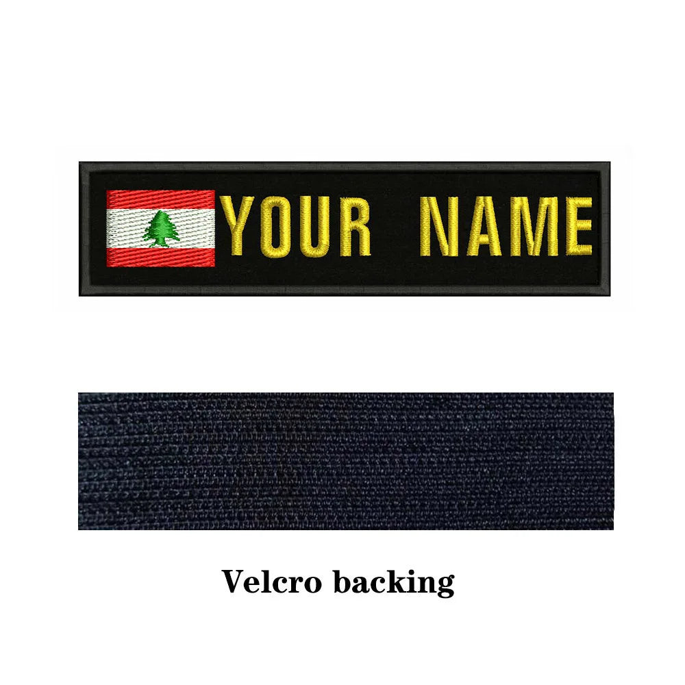 Lebanese Flag Lebanon 10X2.5cm Embroidery Custom Name Text Patch Stripes Badge Iron On Or  Patches