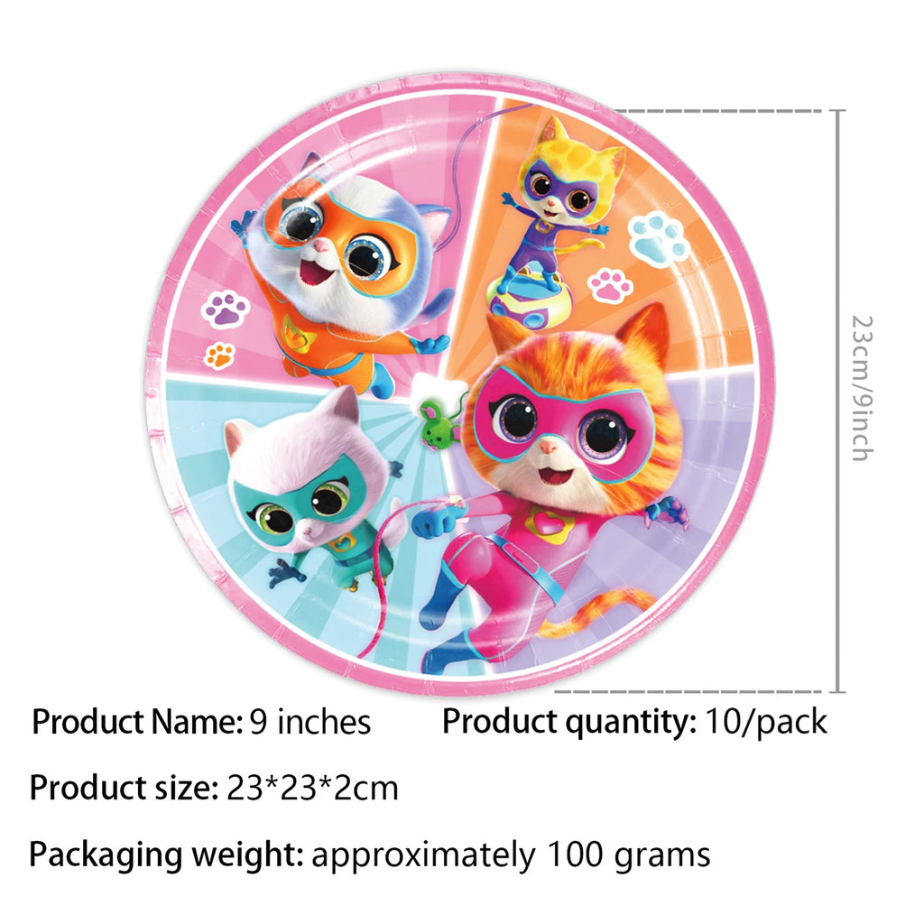 Superkitties Happy Birthday Party Decor Paw Meow Cat Super Kitties Tableware Tablecloth Plate Cup Gift Set Kid Party Supplie Toy