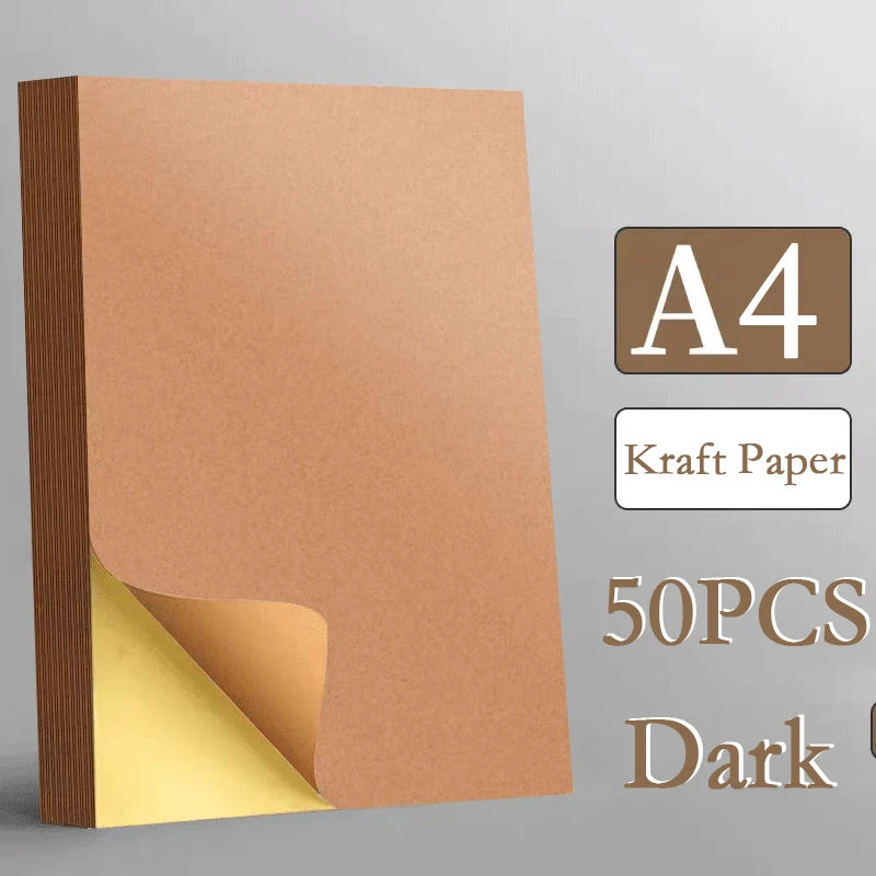 A4/A5 20/50pcs Brown Self-Adhesive Paper Sticker For Inkjet Laser Printer Copier Light Dark Adhesive Backed Kraft Paper  Label