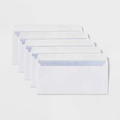 45ct 4"x9.5" Press and Seal Security Envelopes White - : Self-Seal Mailing, Business, Letter, Size 10