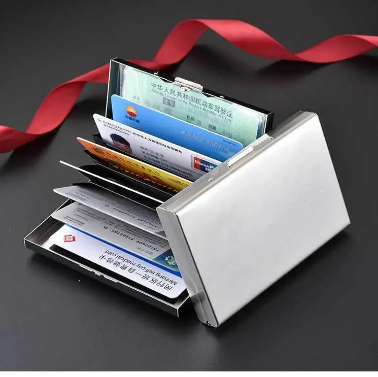 Stainless Steel RFID Anti-Theft Card Holder, Ultra Thin Anti-Demagnetization Metal Wallet, Portable Credit Purse for Men Women