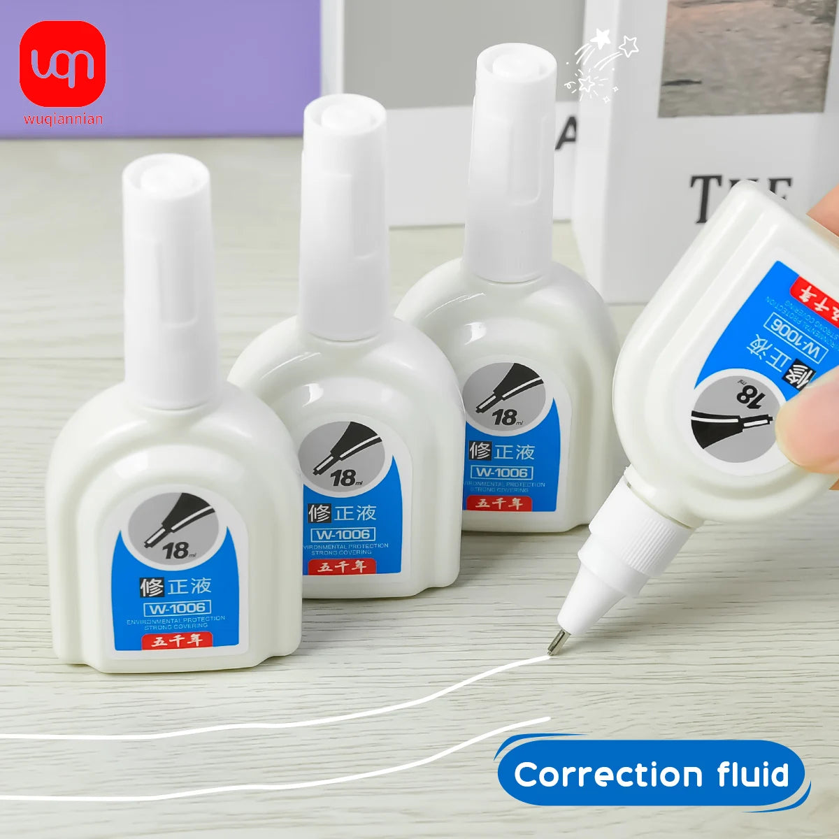 WQN-1/3/6PCS Simple White Correction Fluid 18ml, Fine Needle Tip, Anti-Stain, Durable, for Students and Office Supplies